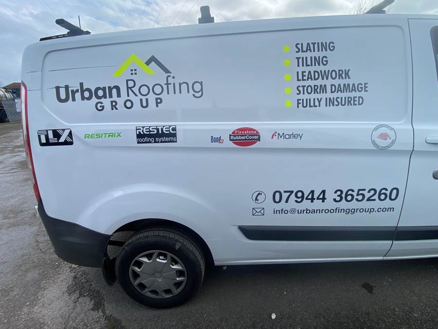 Roofing contractor van graphics example